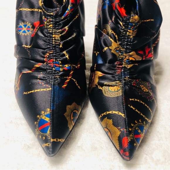 ZARA Black Ankle Boots Multi Scarf Print Satin Bootie Heels. Size 36 - Picture 3 of 14